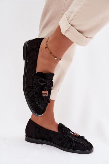 mocassini da donna con frange I colore coralloikami colore nero Teressa