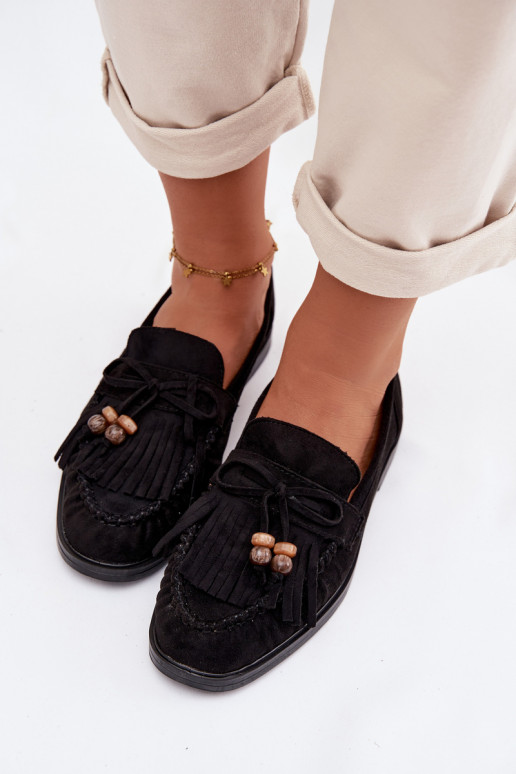mocassini da donna con frange I colore coralloikami colore nero Teressa