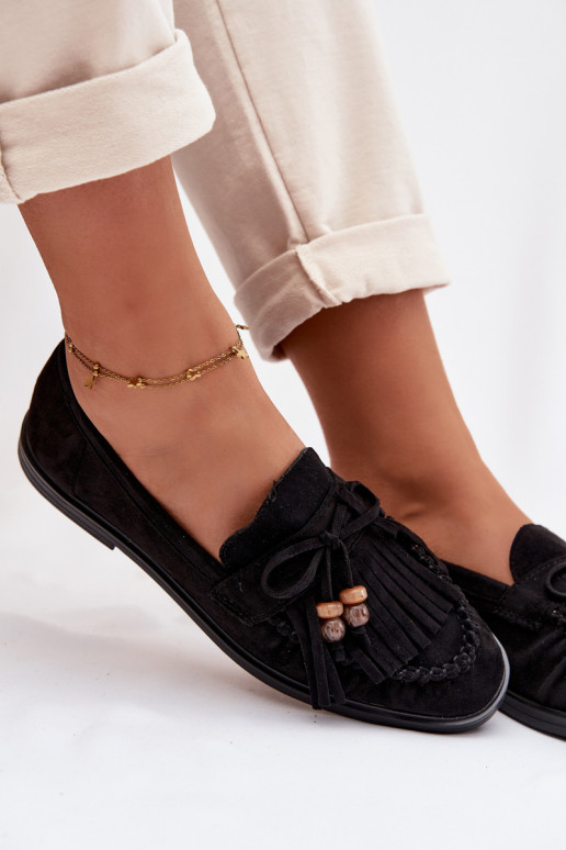 mocassini da donna con frange I colore coralloikami colore nero Teressa