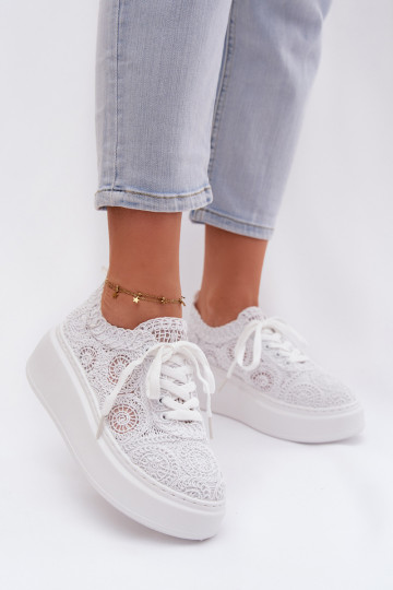 SzydełkoAe Scarpe da ginnastica Femminile con una piattaforma Colore bianco Evalora