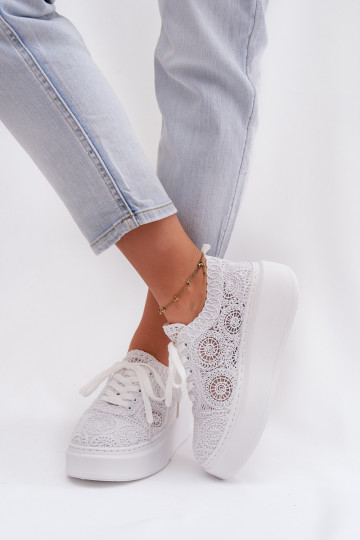 SzydełkoAe Scarpe da ginnastica Femminile con una piattaforma Colore bianco Evalora 2
