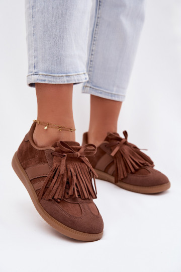 Scarpe sportive da donna con frange, color marrone, Dorivelle
