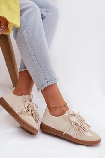 Scarpe sportive da donna con frange, color sabbia, Dorivelle
