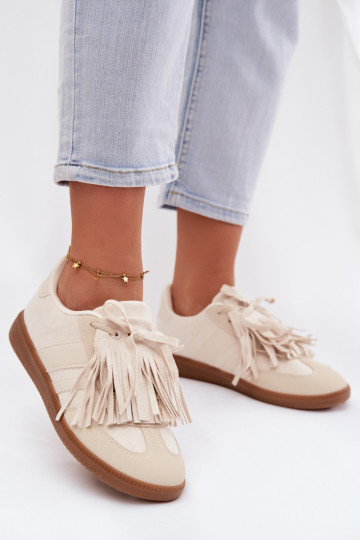Scarpe sportive da donna con frange, color sabbia, Dorivelle 2