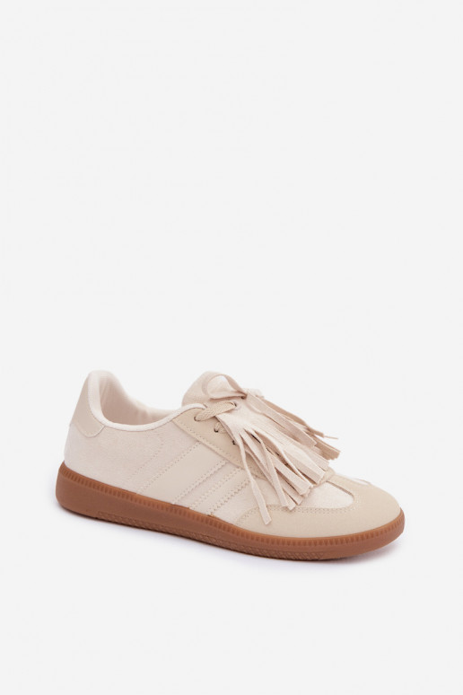 Scarpe modello sneakers Femminile con frange beige Dorivelle