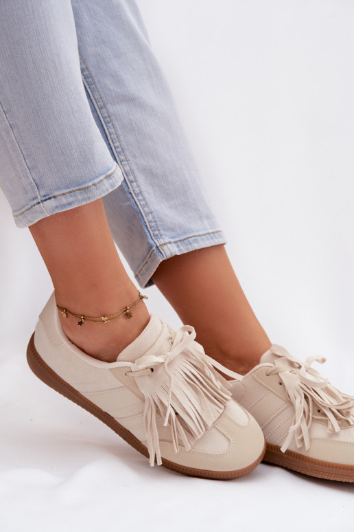 Scarpe modello sneakers Femminile con frange beige Dorivelle