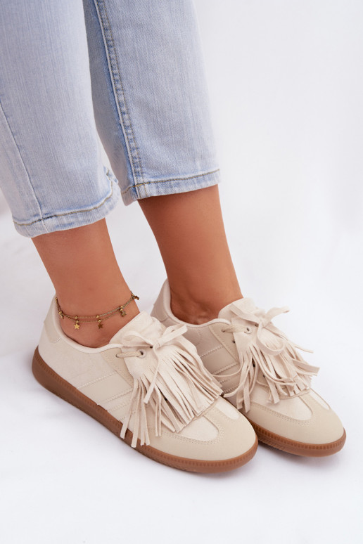 Scarpe modello sneakers Femminile con frange beige Dorivelle