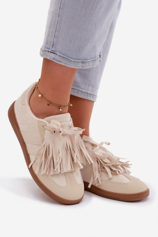 Scarpe modello sneakers Femminile con frange beige Dorivelle