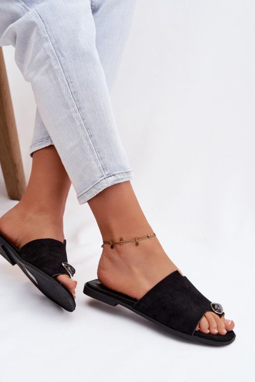 Pantofole Appartamento delle donne Con decorazioni Detalem in ecopelle scamosciataoAe colore nero Selavine