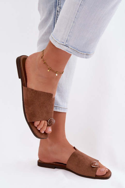 Pantofole Appartamento delle donne Con decorazioni Detalem in ecopelle scamosciataoAe colore marrone Selavine