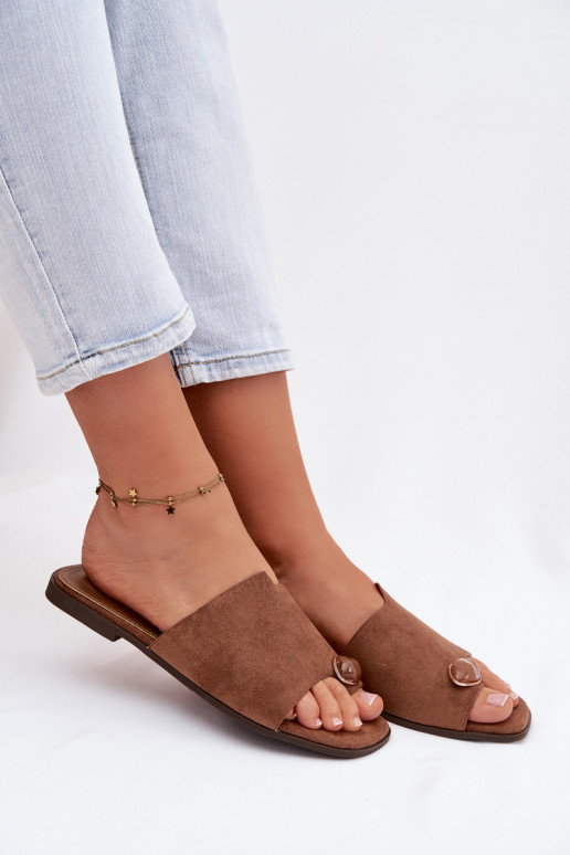 Pantofole Appartamento delle donne Con decorazioni Detalem in ecopelle scamosciataoAe colore marrone Selavine