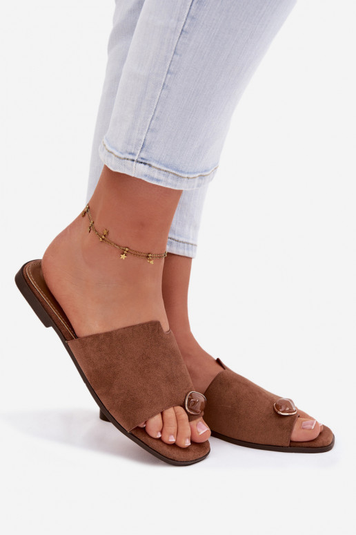 Pantofole Appartamento delle donne Con decorazioni Detalem in ecopelle scamosciataoAe colore marrone Selavine