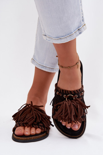 Pantofole da donna con frange, color nero, Glorinna 2