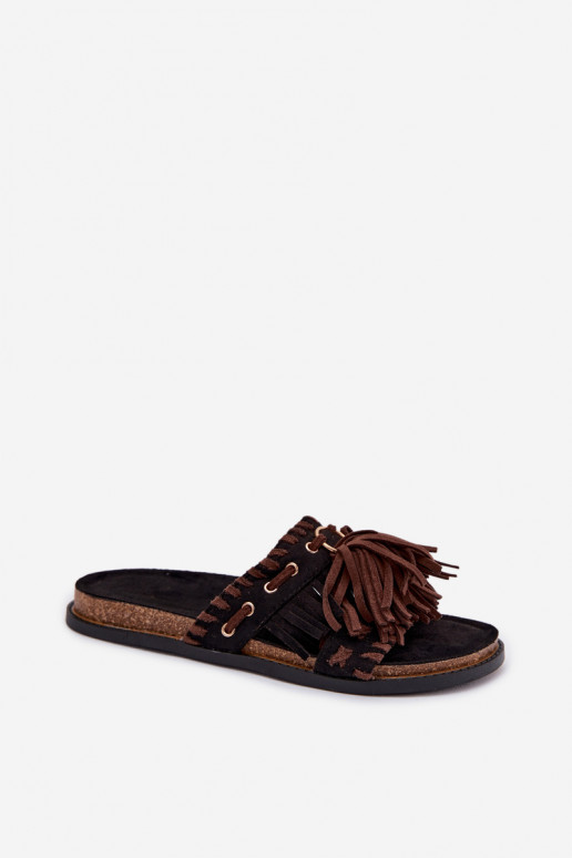 Pantofole da donna con frange colore nero Glorinna