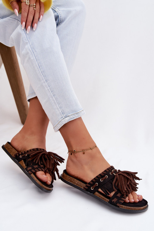 Pantofole da donna con frange colore nero Glorinna