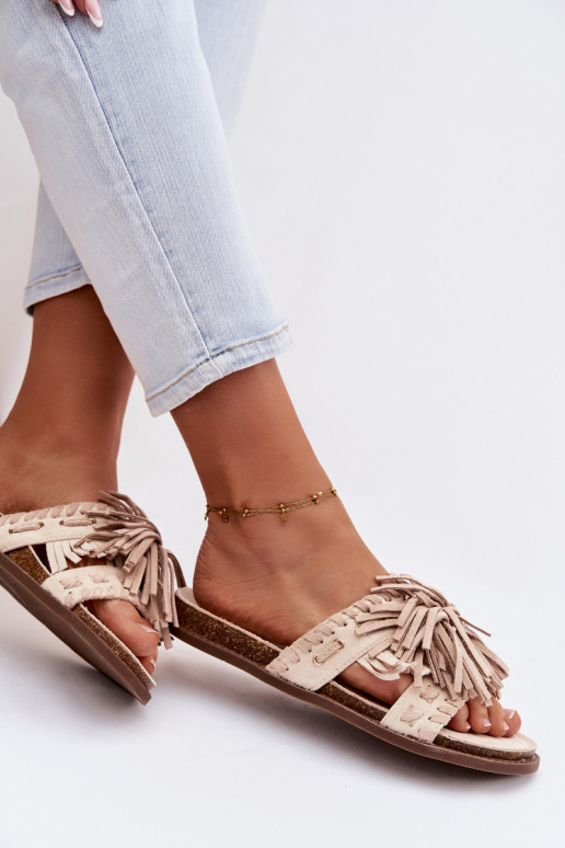 Pantofole da donna con frange beige Glorinna