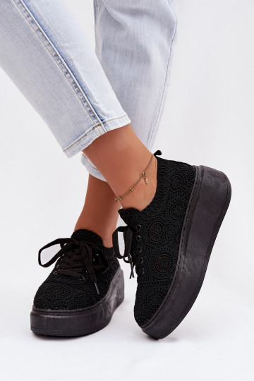 SzydełkoAe Scarpe da ginnastica Femminile con una piattaforma colore nero Evalora 2