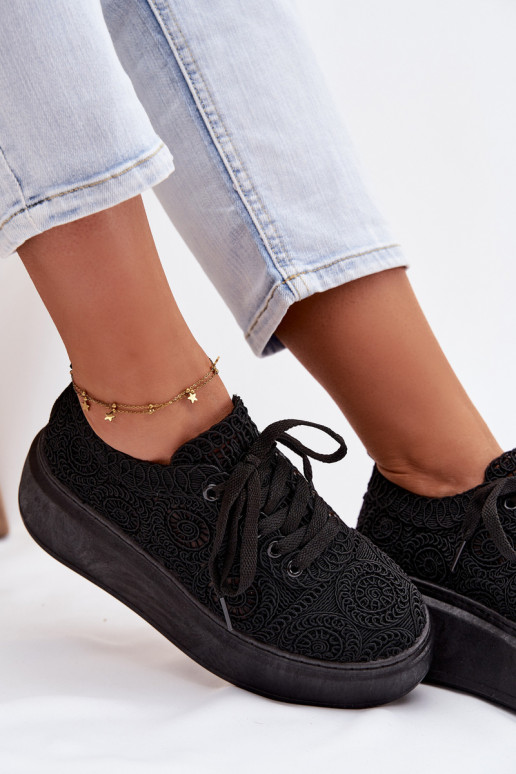 SzydełkoAe Scarpe da ginnastica Femminile con una piattaforma colore nero Evalora