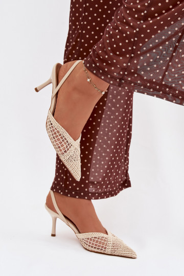 Sandali con elementi traforati e tacchi sottili color avorio "Hanelis"