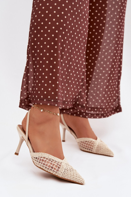 Sandali con elementi traforati e tacchi sottili color avorio "Hanelis"