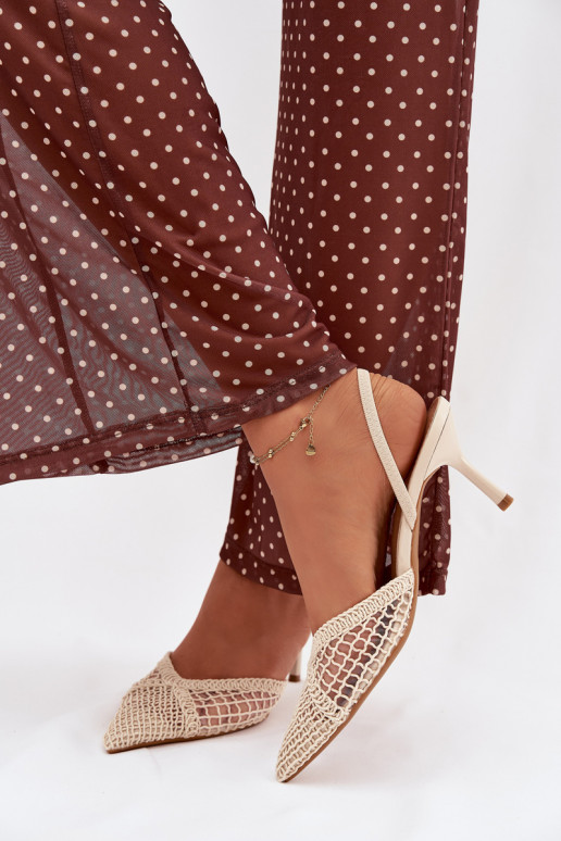 Sandali con elementi traforati e tacchi sottili color avorio "Hanelis"