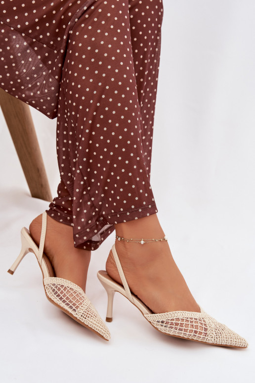 Sandali con elementi traforati e tacchi sottili color avorio "Hanelis"