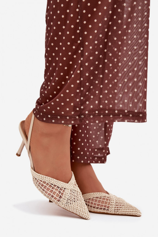 Sandali con elementi traforati e tacchi sottili color avorio "Hanelis"