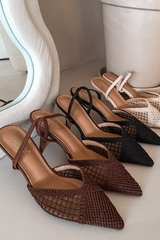 Sandali con elementi traforati e tacchi sottili color marrone "Hanelis"