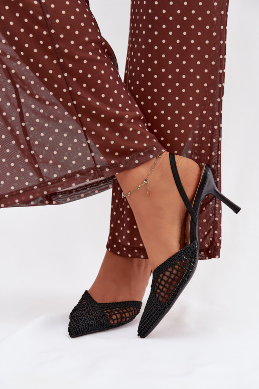 Sandali con elementi traforati e tacchi sottili color nero "Hanelis"