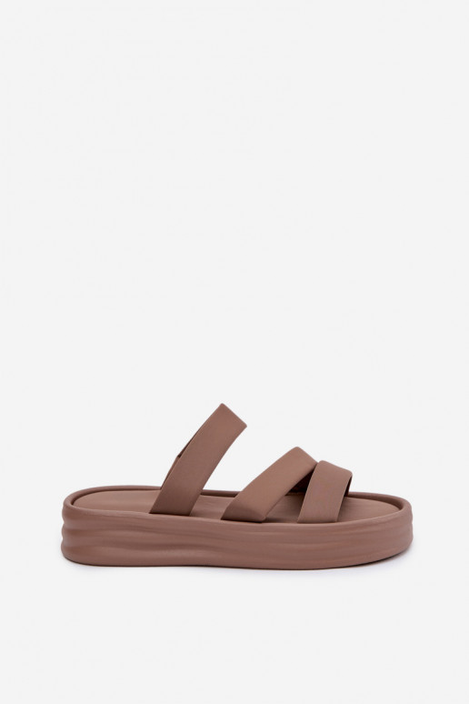  Pantofole da donna con una piattaforma con strisce colore kaki Liorine