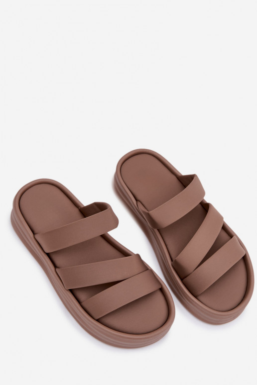  Pantofole da donna con una piattaforma con strisce colore kaki Liorine