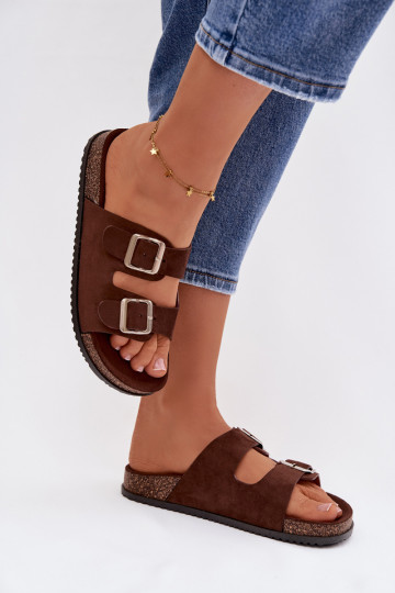 Pantofole marroni da donna Oliena con fibbie
