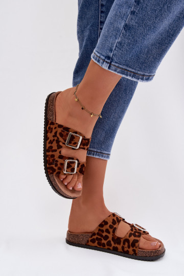 Pantofole da donna Oliena con fibbie e stampa leopardata