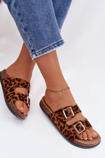 Pantofole da donna Oliena con fibbie e stampa leopardata 2