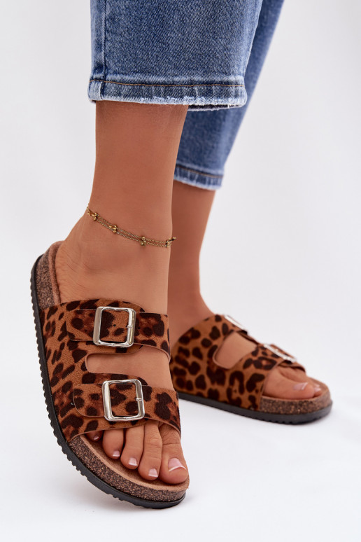 Pantofole da donna Oliena con fibbie e stampa leopardata