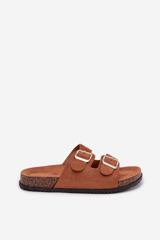 Pantofole da donna con fibbie colore marrone Oliena