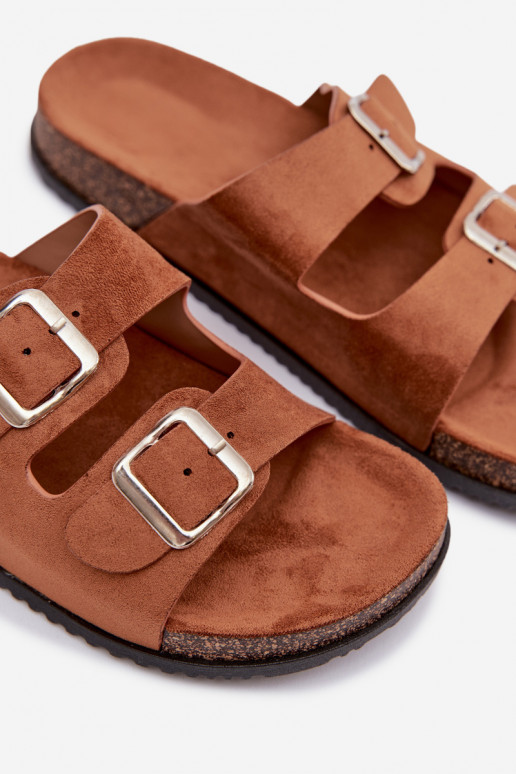 Pantofole da donna con fibbie colore marrone Oliena