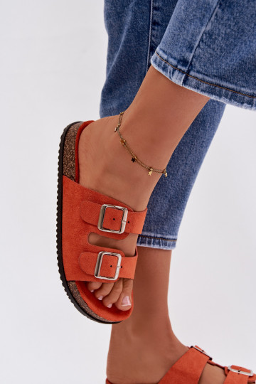 Pantofole arancioni da donna Oliena con fibbie 2