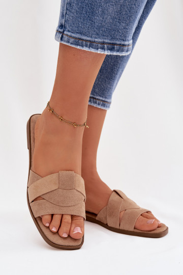 Pantofole Appartamento delle donne con strisce in ecopelle scamosciataoAe beige Florane