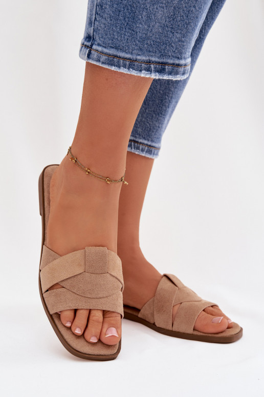 Pantofole Appartamento delle donne con strisce in ecopelle scamosciataoAe beige Florane