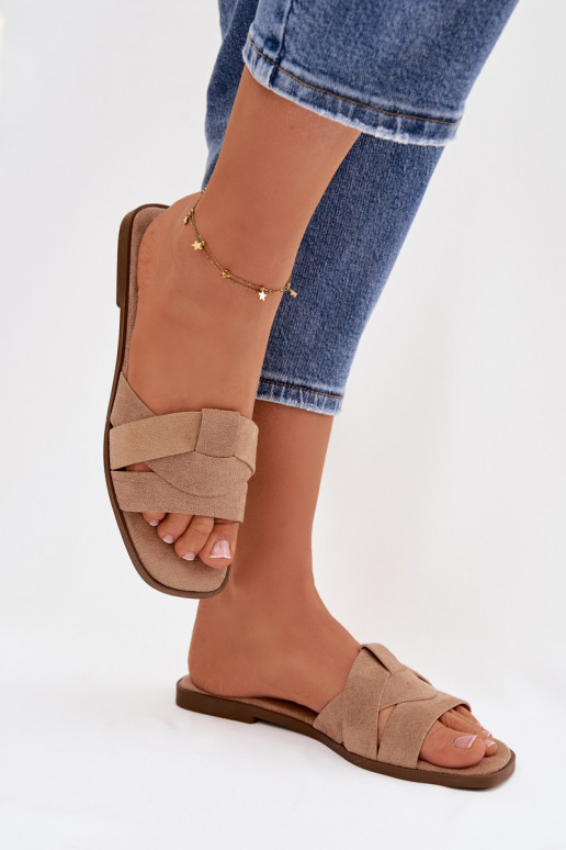 Pantofole Appartamento delle donne con strisce in ecopelle scamosciataoAe beige Florane