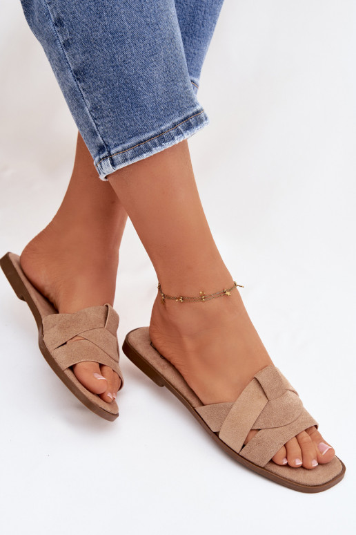 Pantofole Appartamento delle donne con strisce in ecopelle scamosciataoAe beige Florane