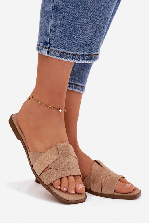 Pantofole Appartamento delle donne con strisce in ecopelle scamosciataoAe beige Florane