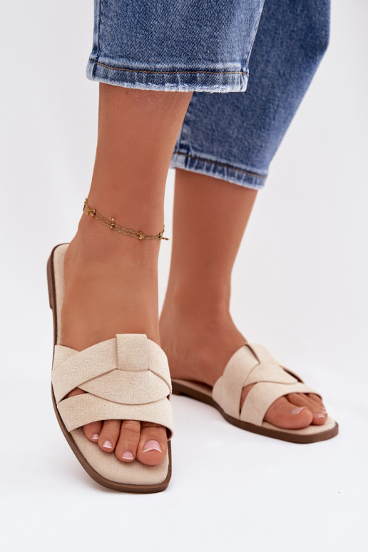 Pantofole Appartamento delle donne con strisce in ecopelle scamosciataoAe colore avorio Florane