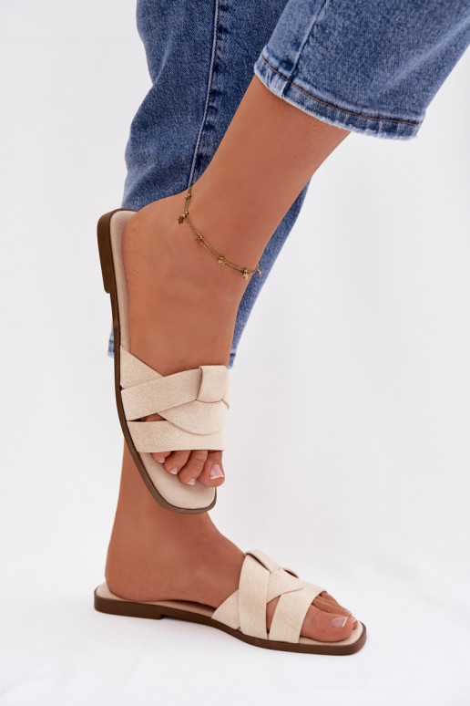 Pantofole Appartamento delle donne con strisce in ecopelle scamosciataoAe colore avorio Florane