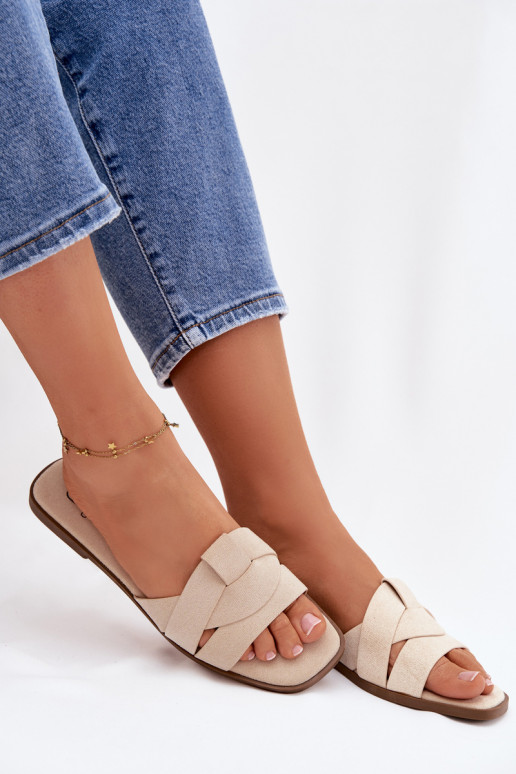 Pantofole Appartamento delle donne con strisce in ecopelle scamosciataoAe colore avorio Florane