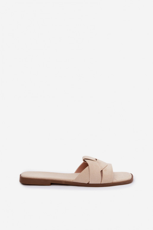 Pantofole Appartamento delle donne con strisce in ecopelle scamosciataoAe colore avorio Florane