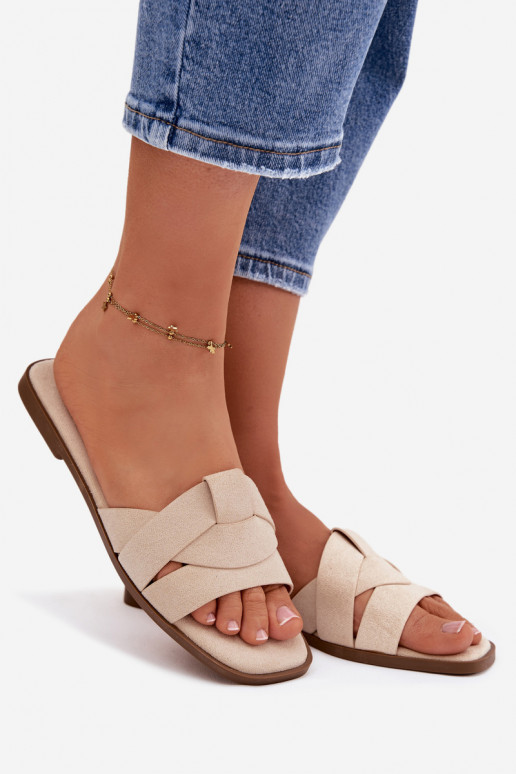 Pantofole Appartamento delle donne con strisce in ecopelle scamosciataoAe colore avorio Florane