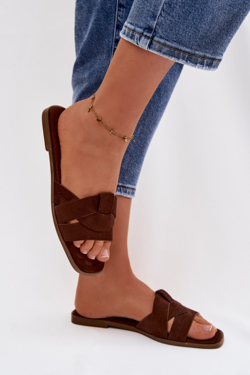 Pantofole Appartamento delle donne con strisce in ecopelle scamosciataoAe CzekoladoAe Florane