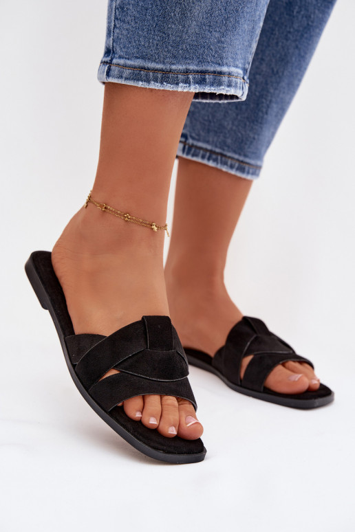 Pantofole Appartamento delle donne con strisce in ecopelle scamosciataoAe colore nero Florane